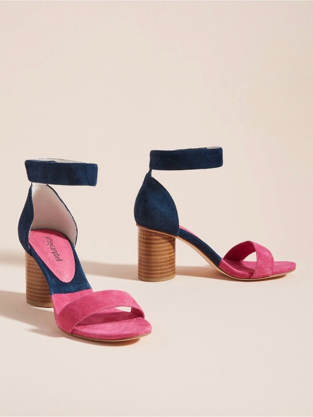 Jeffrey Campbell Purdy Pink and Navy Suede Ankle Strap Heels